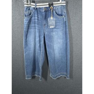 Democracy Flex-ellent High‎ Rise Crop Wide Leg Jeans Size 4 Blue Denim with Belt